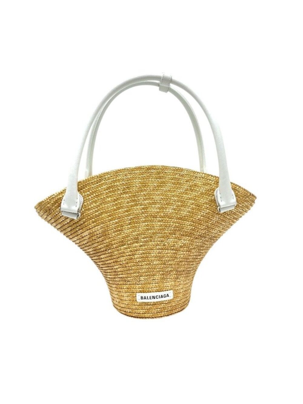 Balenciaga Tote Bag Logo Straw Leather Beige